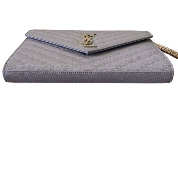 Auth Saint Laurent Gray Caviar Quilted Cassandre Wallet On Chain (WOC) Clutch - Picture 7 of 14